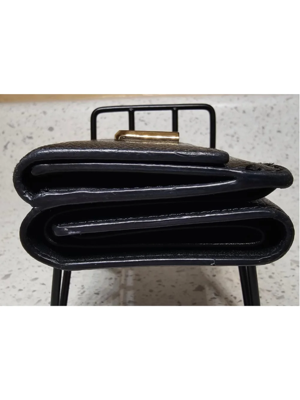 Compact Tri-Fold Black Furla Wallet with Gold hardware